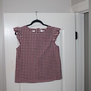 SHEIN Red Gingham Ruffle Sleeve Top